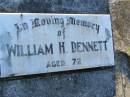 
William H. DENNETT,
aged 72 years;
Polson Cemetery, Hervey Bay
