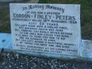 
Gordon Finley PETERS,
son brother,
accidentally killed 18 Nov 1959 aged 22 years,
remembered by father, mother, brother & sisters;
Polson Cemetery, Hervey Bay
