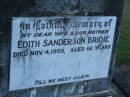 Edith Sanderson BRIDIE, wife mother, died 4 Nov 1959 aged 60 years; Polson Cemetery, Hervey Bay 