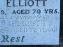 
George ELLIOTT,
husband step-father,
died 23 Nov 1959 aged 70 years;
Nellie ELLIOTT,
wife mother,
died 9 March 1972 aged 72 years;
Polson Cemetery, Hervey Bay
