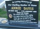 Annie DAVIS, mother nana, 1 May 1899 - 11 Jan 1985 aged 86 years; Polson Cemetery, Hervey Bay 