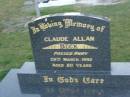 Claude Allan BECK, died 29 March 1992 aged 80 years; Polson Cemetery, Hervey Bay 