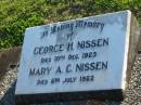 George H. NISSEN, died 10 Dec 1923; Mary A.C. NISSEN, died 6 July 1962; Polson Cemetery, Hervey Bay 