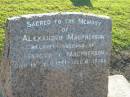Alexander MACPHERSON, husband of Margaret MACPHERSON, died 14 July 1941 aged 81 years; Polson Cemetery, Hervey Bay 