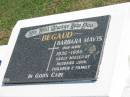 
Barbara Mavis BEGAUD,
mum,
1936 - 1996,
missed by husband John & children;
Polson Cemetery, Hervey Bay
