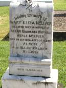 
Mary Eliza MCLIVER,
wife & mother of Allan Graham & Daphne Merle MCLIVER,
died 28 Sept 1924 aged 37 years;
Allan Graham MCLIVER,
died 12 Mar 1926;
Polson Cemetery, Hervey Bay
