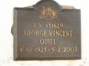 
George Vincent QUILL,
4-10-1923 - 5-2-2003;
Polson Cemetery, Hervey Bay
