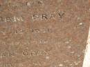 
Peter Adam GRAY,
father,
died 19 May 1951;
Ida Jean GRAY,
sister,
died 3 Sept 1912;
Ravensbourne cemetery, Crows Nest Shire
