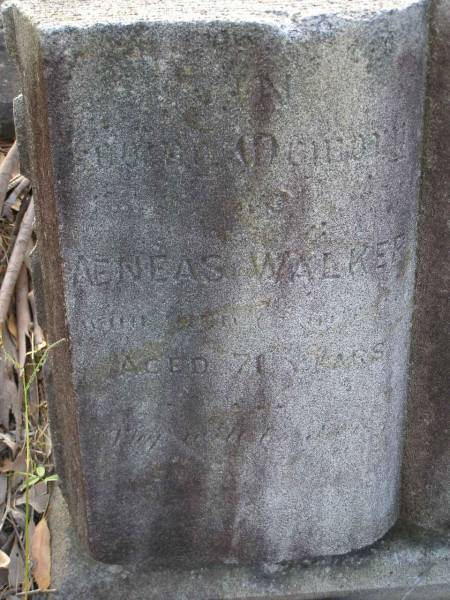 Aeneas WALKER,  | died 1 Oct 1906? aged 71 years;  | Serpentine Creek Cemetery, Redlands Shire  | 