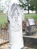 
F.W. HAHN,
died 7 Aug 1916 aged 72 years,
erected by wife & children;
Ropeley Immanuel Lutheran cemetery, Gatton Shire
