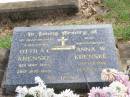 
Otto A.C. KRENSKE, husband father,
6 May 1893 - 28 Aug 1969;
Anna W. KRENSKE, mother,
23 Feb 1896 - 12 July 1985;
Ropeley Immanuel Lutheran cemetery, Gatton Shire

