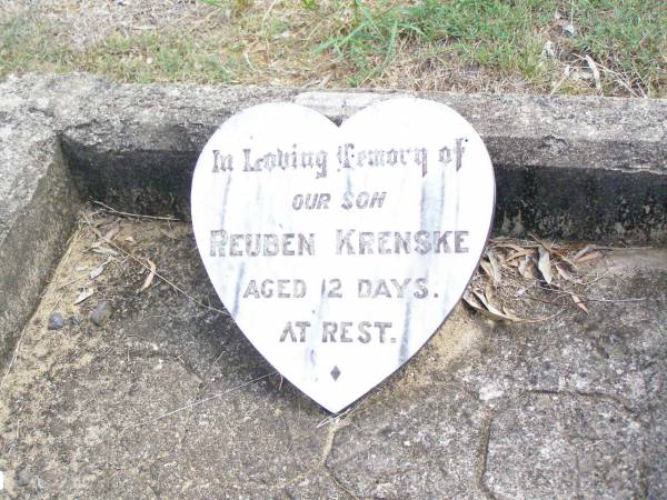 Reuben KRENSKE,  | aged 12 days;  | Ropeley Immanuel Lutheran cemetery, Gatton Shire  | 