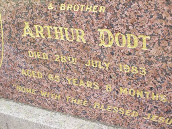 Arthur DODT, son brother,  | died 28 July 1983 aged 65 years 8 months;  | Ropeley Immanuel Lutheran cemetery, Gatton Shire  | 