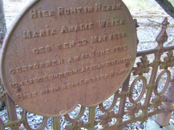 Maria Amalie WEIER,  | born 22 May 1834 died 11 June 1905;  | Ropeley Scandinavian Lutheran cemetery, Gatton Shire  | 