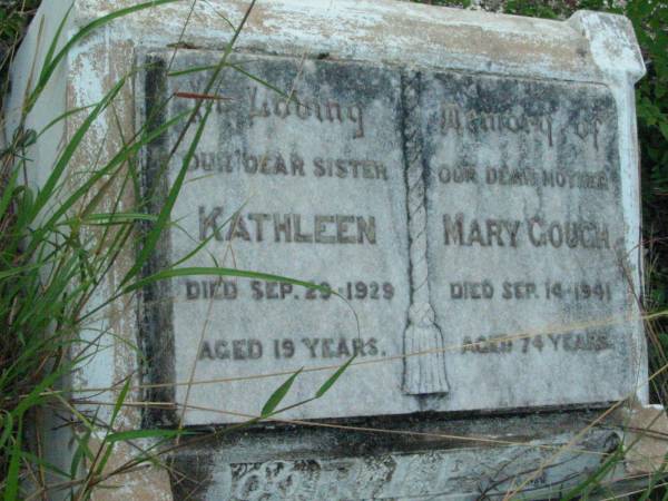 Kathleen, sister,  | died 29 Sept 1929 aged 19 years;  | Mary GOUGH, mother,  | died 14 Sept 1941 aged 74 years;  | Rosevale St Patrick's Catholic cemetery, Boonah Shire  | 