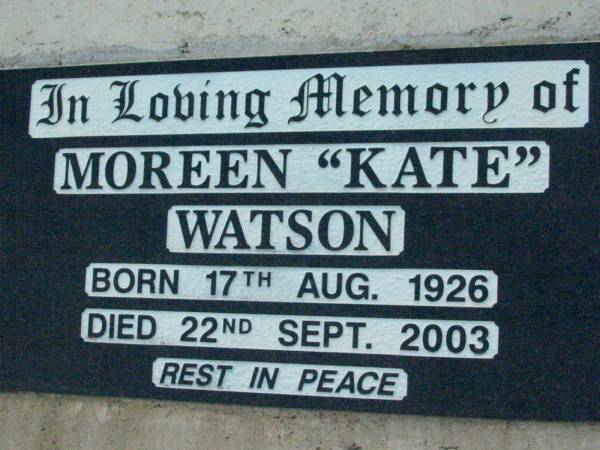 Moreen  Kate  WATSON,  | born 17 Aug 1926 died 22 Sept 2003;  | Bevan James AHEARN,  | born 4-4-1934 died 20-7-2001;  | Rosevale St Patrick's Catholic cemetery, Boonah Shire  | 