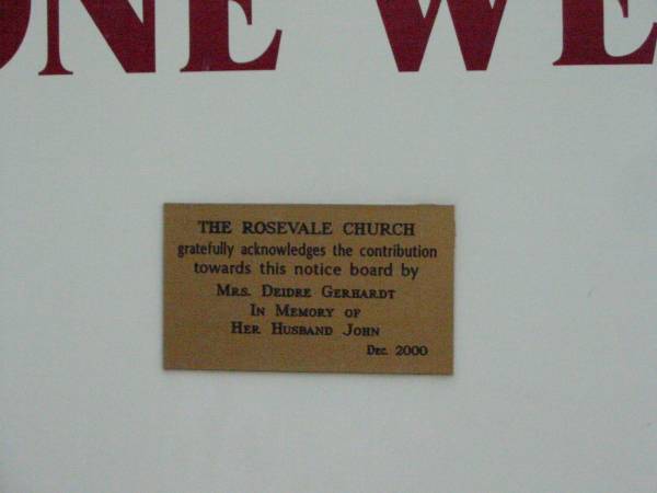 Mrs Deidre GERHARD in memory of husband John;  | Rosevale Church of Christ cemetery, Boonah Shire  | 