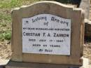 
Christian F.A. ZAHNOW, husband father,
died 17 July 1947 aged 69 years;
Rosevale St Pauls Lutheran cemetery, Boonah Shire
