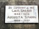 
Carl SPANN,
1844 - 1925;
Augusta SPANN,
1850 - 1927;
Rosevale St Pauls Lutheran cemetery, Boonah Shire
