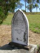 
Christiane E.J. SPANN,
nee FLEISCHFRESSER,
born 16 Dec 1848,
died 22 March 1896;
Hermann C.C. SPANN, father,
died 6 May 1968 aged 85 years;
Rosevale St Pauls Lutheran cemetery, Boonah Shire
