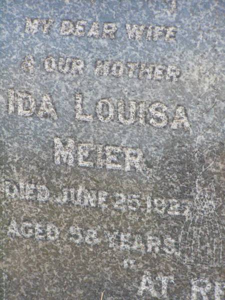 Ida Louisa MEIER, wife mother,  | died 25 June 1927 aged 58 years;  | Rosevale St Paul's Lutheran cemetery, Boonah Shire  | 
