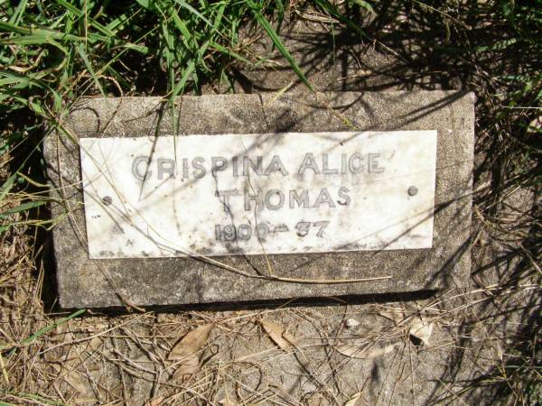 Crispina Alice THOMAS,  | 1900 - 37;  | Sellars private burial ground, Rosevale, Boonah Shire  | 