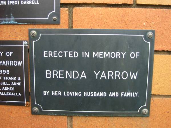 Brenda YARROW,  | erected by husband;  | Rosewood Uniting Church Columbarium wall, Ipswich  | 