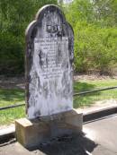 
Gustav Martin KRIESCH,
husband father,
died 1 Sept 1932 aged 53 years;
Eliza,
wife,
died 27 Nov 1947 aged 58 years;
Leslie KRIESCH,
died 16 Sep 1981 aged 65 years;
Samsonvale Cemetery, Pine Rivers Shire
