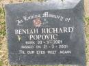 Beniah Richard POPOVIC, born 20-3-2001 died 21-3-2001; Samsonvale Cemetery, Pine Rivers Shire 