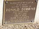 Donald DOBBINS, died 3 April 2004 aged 75 years; Samsonvale Cemetery, Pine Rivers Shire 