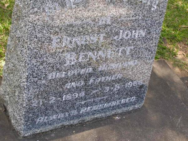 Ernest John BENNETT,  | husband father,  | 21-2-1894 - 3-8-1966;  | Samsonvale Cemetery, Pine Rivers Shire  | 