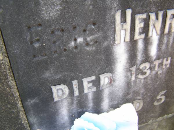 Eric Henry SCHMIDT,  | died 13 Dec 1920 aged 5 weeks;  | Samsonvale Cemetery, Pine Rivers Shire  | 