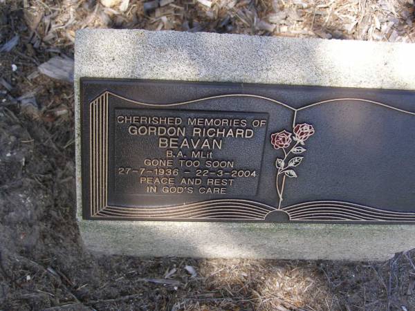 Gordon Richard BEAVAN,  | 27-7-1936 - 22-3-2004;  | Samsonvale Cemetery, Pine Rivers Shire  | 