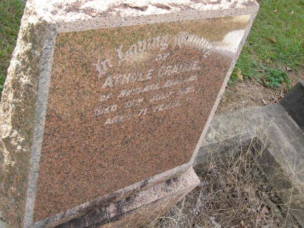 Athole CRAIGIE,  | born Hoylake England,  | died 13 July 1937 aged 71 years;  | Bald Hills (Sandgate) cemetery, Brisbane  | 