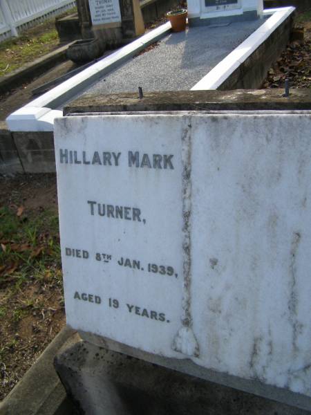 Hillary (Hilly) Mark TURNER,  | died 8 Jan 1939 aged 19 years;  | Bald Hills (Sandgate) cemetery, Brisbane  | 