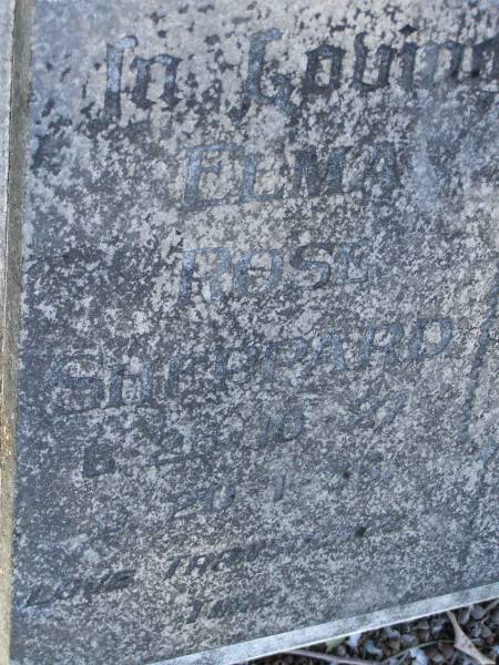 Elma Rose SHEPPARD,  | born 25-10-27,  | died 20-1-56;  | William Alfred SHEPPARD,  | born 1-1-22,  | died 5-9-90;  | Bald Hills (Sandgate) cemetery, Brisbane  | 