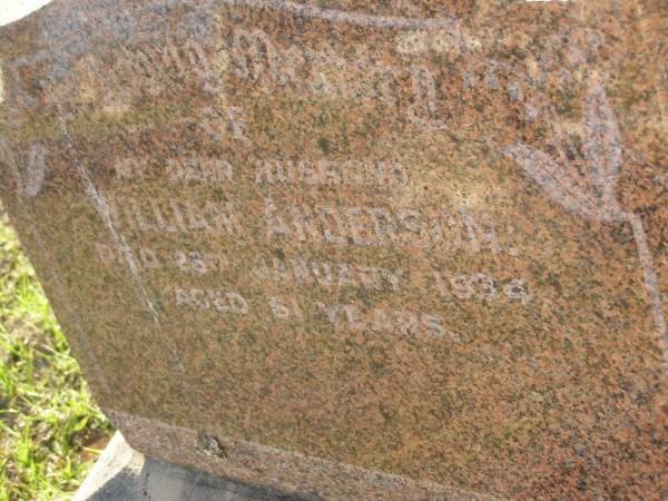 William ANDERSON,  | husband,  | died 26 Jan 1934 aged 61 years;  | Bald Hills (Sandgate) cemetery, Brisbane  | 