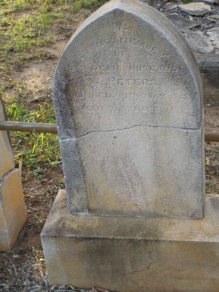 W. PETERS,  | husband,  | died 10 May 1915 aged 70 years;  | Bald Hills (Sandgate) cemetery, Brisbane  | 