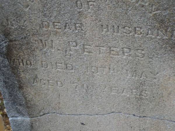 W. PETERS,  | husband,  | died 10 May 1915 aged 70 years;  | Bald Hills (Sandgate) cemetery, Brisbane  | 