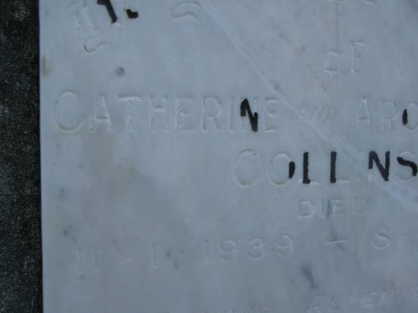 Catherine COLLINS,  | died 11 Jan 1939;  | Archibald COLLINS,  | died 8 Apr 1947;  | Bald Hills (Sandgate) cemetery, Brisbane  | 