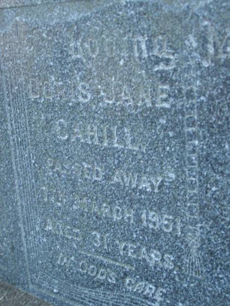 Doris Jane CAHILL,  | died 10? March 1951 aged 31 years;  | Bald Hills (Sandgate) cemetery, Brisbane  | 