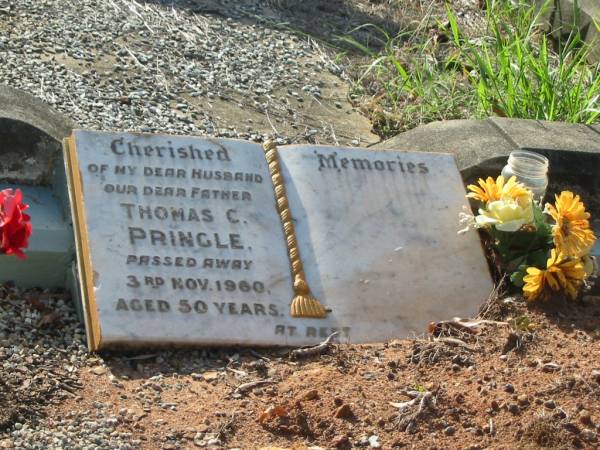 Thomas C. PRINGLE,  | husband father,  | died 3 Nov 1960 aged 50 years;  | Bald Hills (Sandgate) cemetery, Brisbane  | 