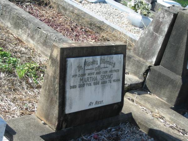 Martha SPONG,  | wife mother,  | died 20 Feb 1952 aged 72 years;  | Bald Hills (Sandgate) cemetery, Brisbane  | 