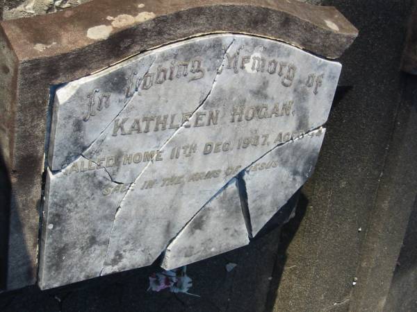 Kathleen HOGAN,  | died 11 Dec 1947 aged 44 years;  | Bald Hills (Sandgate) cemetery, Brisbane  | 