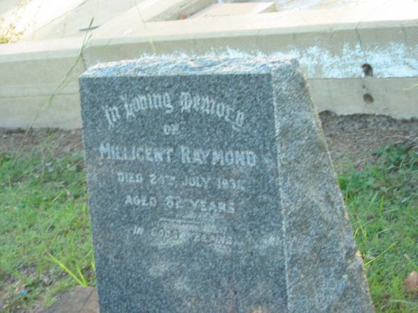 Millicent RAYMOND,  | died 24 July 1931 aged 82 years;  | Bald Hills (Sandgate) cemetery, Brisbane  | 