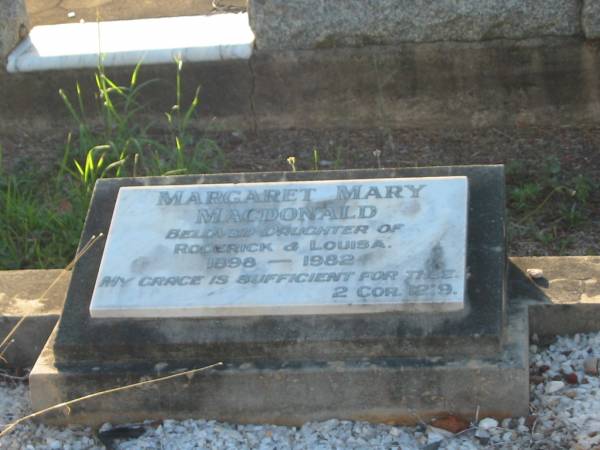 Francis C.V. LAMBART,  | born 11-9-1900,  | died 6-4-1971;  | Flora (nee MACDONALD),  | wife,  | died 3-12-1990;  | Margaret Mary MACDONALD,  | daughter of Roderick & Louisa,  | 1898 - 1982;  | Bald Hills (Sandgate) cemetery, Brisbane  | 