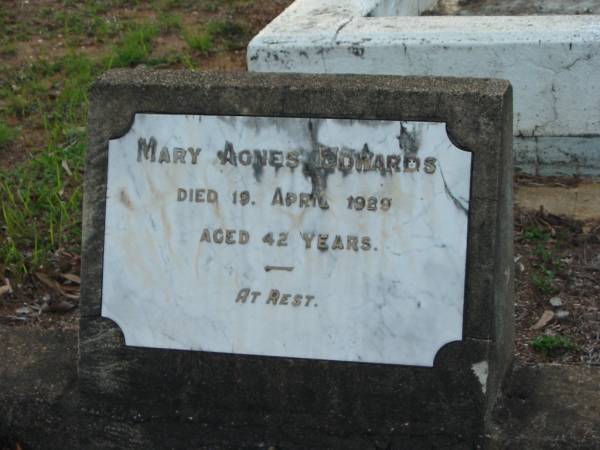 Mary Agnes EDWARDS,  | died 19 April 1929 aged 42 years;  | Bald Hills (Sandgate) cemetery, Brisbane  | 