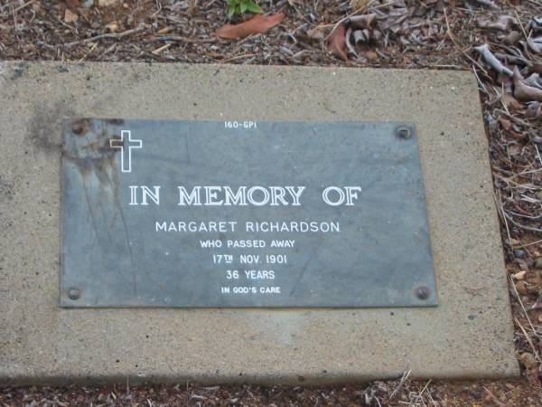 Margaret RICHARDSON,  | died 17 Nov 1901 aged 36 years;  | Bald Hills (Sandgate) cemetery, Brisbane  | 
