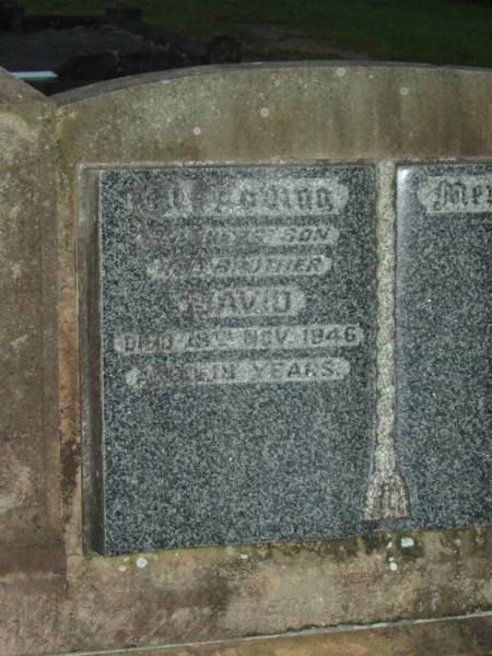 David WARD,  | son brother,  | died 18 Nov 1946 aged 18 years;  | Bald Hills (Sandgate) cemetery, Brisbane  | 