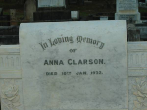 Anna CLARSON,  | died 10 Jan 1932;  | Bald Hills (Sandgate) cemetery, Brisbane  | 
